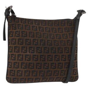 Authentic FENDI Zucchino Canvas Shoulder Bag Brown